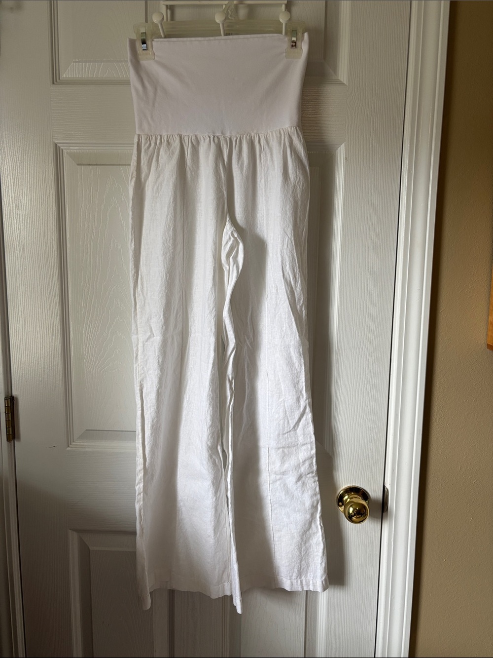 Pure Amici White Wide Leg Linen Blend Pants Size Small Resort Casual